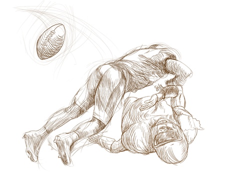 american footbal players, scuffle, full sized hand drawingの写真素材