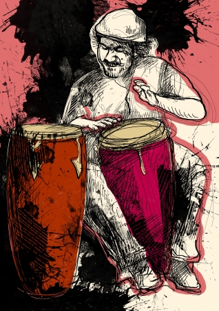 Afro-Caribbean rhythms from passionate drummer      A hand drawn illustration of an excellent drummer の写真素材
