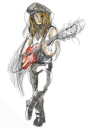 young guitar player - a hand drawn illustration converted into vectorのイラスト素材