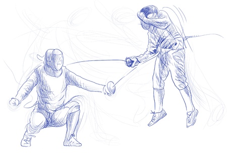 Fencing duel  Full-sized  original  hand drawing