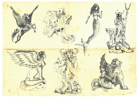 Collection of mythical characters known from the ancient Greek myths のイラスト素材