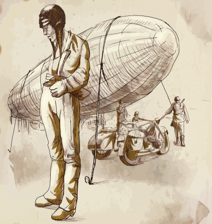 World between 1905-1949 - Airship pilot  drawingのイラスト素材