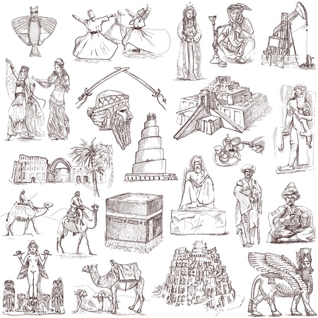 Traveling series  Middle East - collection of an hand drawn illustrationsの写真素材