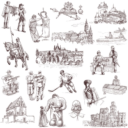 Czechoslovak collection full sized hand drawings on whiteの写真素材