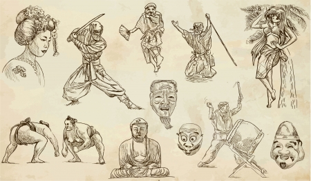 Japan hand drawn illustrationのイラスト素材