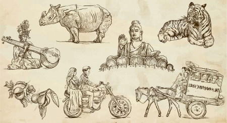 India and Indonesia 2 - Traveling collection - Hand drawns into  setのイラスト素材
