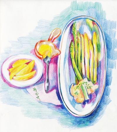 Asparagus  An hand drawn illustration - colored pencils techniqueの写真素材