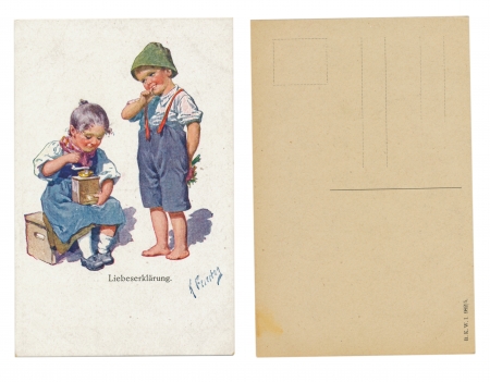 VIENNA, AUSTRIA, CIRCA 1910 - Karl Feiertag - Published by B  K  W  I  , Serial No  982 5 - Liebeserklarung, Declaration of Loveのeditorial素材