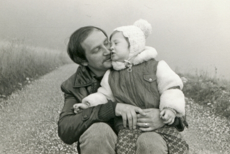Young father with his son - circa 1973 の写真素材