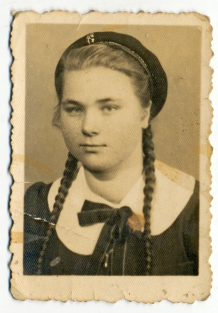 Ordinary portrait of an unknown girl - circa 1950の写真素材