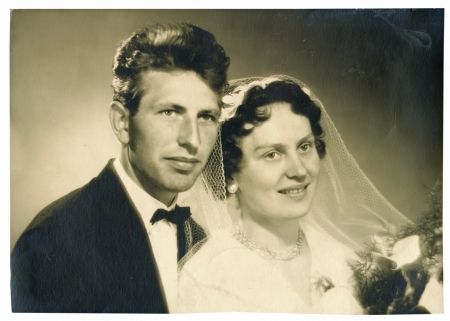 wedding day, bride and groom - circa 1955 