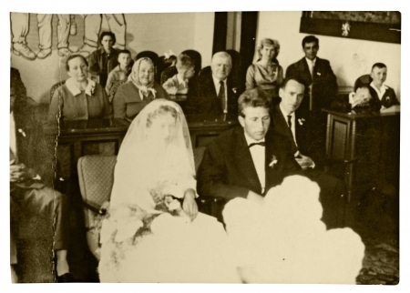 an young couple, wedding day - circa 1955の写真素材