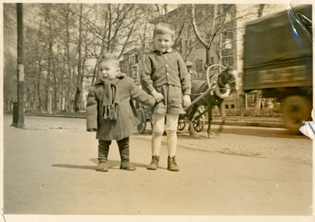 two kids on the street - circa 1950