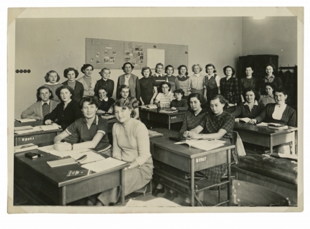 classmates at the school girls - circa 1945 classmates at the school girls - circa 1945