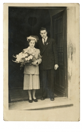 bride and groom - circa 1945の写真素材
