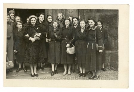 PRAGUE, CZECHOSLOVAKIA, CIRCA 1949 - group of young women - circa 1949の写真素材