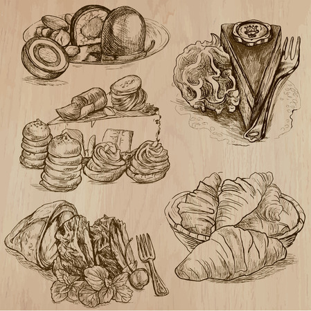 Sweets and Candies around the World (Vector pack no.2). Collection of an hand drawn illustrations (originals). Each drawing comprises of two layers of lines, the background is separated.のイラスト素材