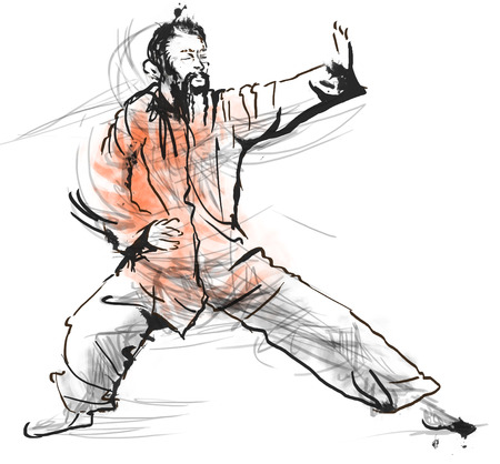 An hand drawn, full sized, illustration (original) from series Martial Arts: TAIJI (Tai Chi). Is an internal Chinese martial art practised for both its defense training and its health benefits.の写真素材