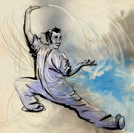 An hand drawn, full sized, illustration (original) from series Martial Arts: TAIJI (Tai Chi). Is an internal Chinese martial art practised for both its defense training and its health benefits.の写真素材