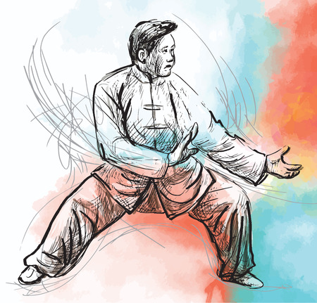 An hand drawn illustration (converted into vector) from series Martial Arts: TAIJI (Tai Chi). Is an internal Chinese martial art practiced for both its defense training and its health benefits.のイラスト素材