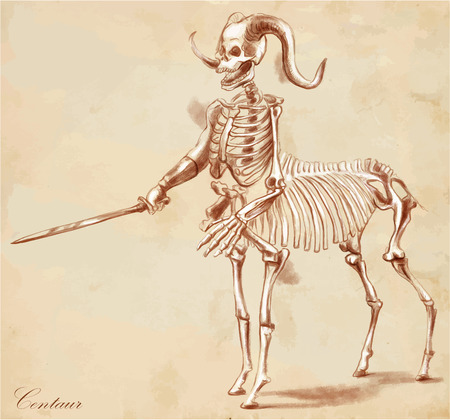 An hand drawn vector illustration. Series of legendary animals and monsters (skeleton): CENTAUR. Drawings comprise at least three layers of lines, the colored background is isolated. Easy editable in layers and groups.のイラスト素材