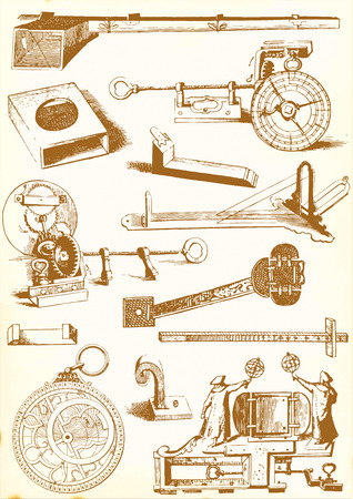 An hand drawn illustrations - pack of Medieval Technology and Industry. Machinery components and parts.のイラスト素材