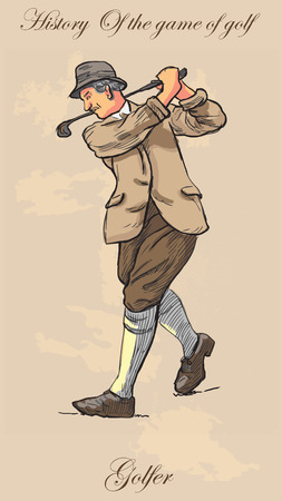 Vintage Golfer, an Man. Freehand drawing, vector. Vector is easy editable in layers. Colored background is isolated.のイラスト素材