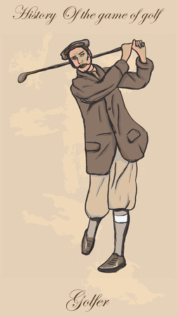 Vintage Golfer, an Man. Freehand drawing, vector. Vector is easy editable in layers. Colored background is isolated.のイラスト素材