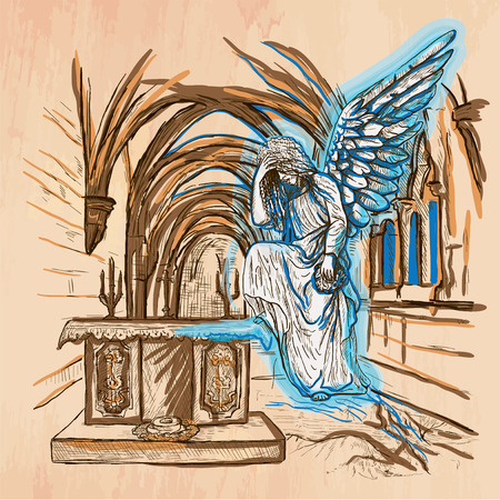 An hand drawn vector - ANGEL - colored line art. Vector is editable in groups and layers - freehand sketching.のイラスト素材
