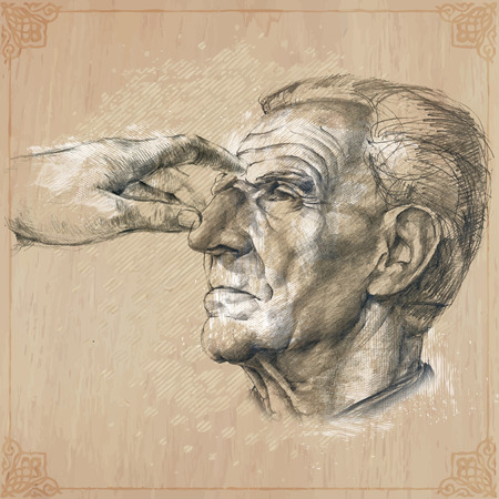 An hand drawn illustrations. Guardian Angel caress.Angel Touch. Condolences. Expression of Sympathy.Death. Pencil technique converted into vector. An hand drawn illustrations. Freehand. Pencil sketch.のイラスト素材