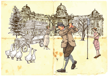 An hand drawn - old time golfers. Golf sport.のイラスト素材