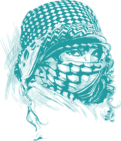 An muslim woman with big eyes, wearing a niqab, portrat. An hand drawn vector illustration. - - - This is not a real person - - -のイラスト素材
