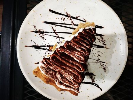 A slice of creamy peanut butter pieの写真素材