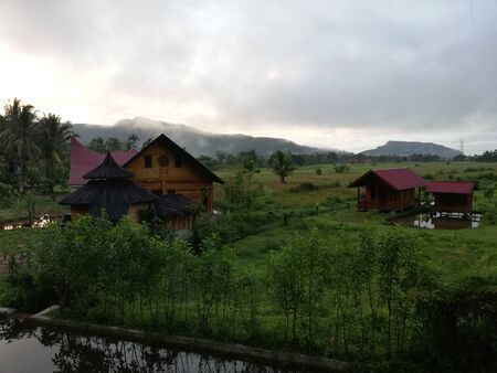 Scenic view of rural village in remote mountain areaの写真素材