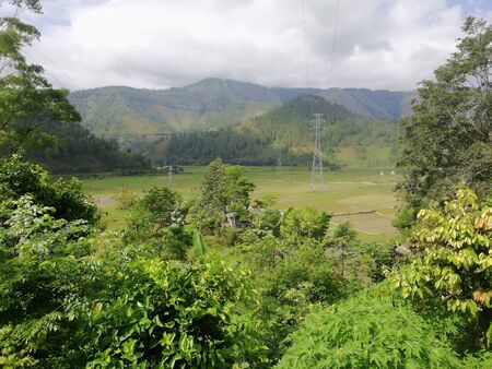 Scenic view of the mountain and the valleyの写真素材