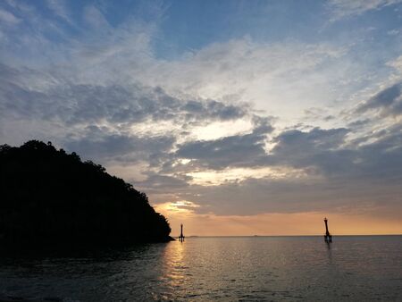 Sunset at the beach on islandの写真素材