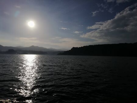 Scenic view of sunrise from the islandの写真素材