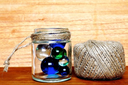 hemp twine and Glass bottle.の写真素材