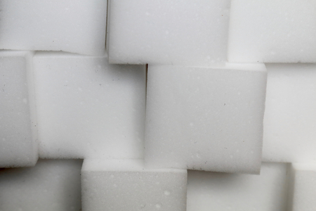 Cube of sponge. Cube of sponge cleaning tool. Cube of sponge is made of melanin resin.の写真素材