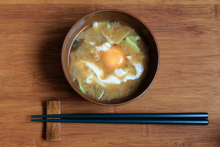 Otositamagoziru. Put the eggs in the miso soup.の写真素材