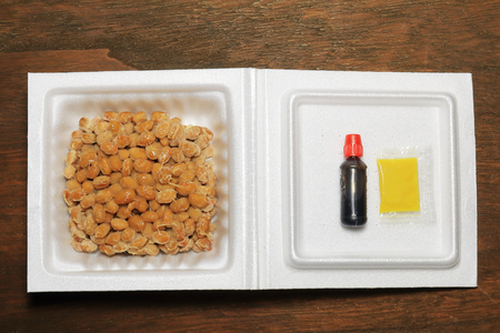 From natto packed in soy sauce and soy sauce.の写真素材