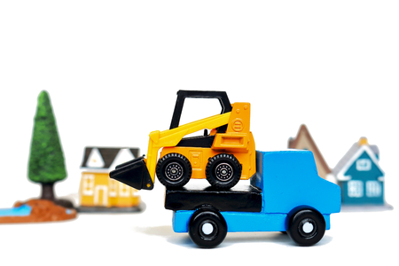 conveyance by land Land transportation of tire excavators on loaded car.