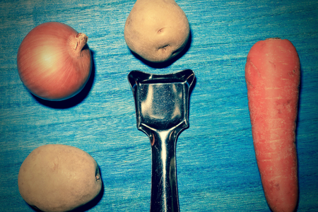 Potato, carrot, onion/curry ingredientsの写真素材