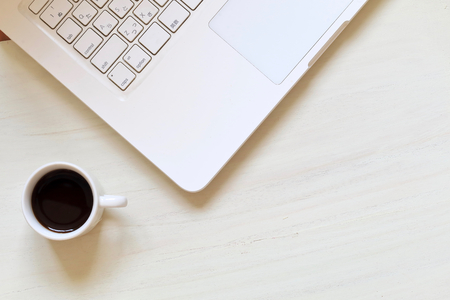 Notebook computer on deskの写真素材