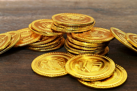 Toy gold coins. Mass production of 100 yen shop.の写真素材
