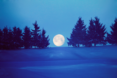 The moon on the hill of Biei-choの写真素材