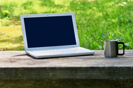 Laptop outdoorsの写真素材