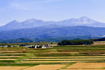 Taisetsuzan and autumn fieldsの写真素材
