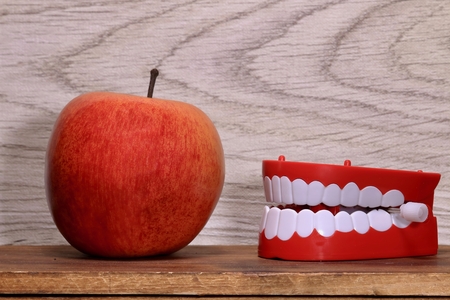 Dentures and applesの写真素材