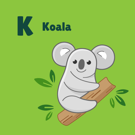 Cartoon koala, cute character for children. Vector illustration in cartoon style for abc book, poster, postcard. Animal alphabet - letter K.のイラスト素材